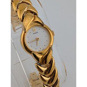 Vintage Pulsar Women Watch 19mm Gold Dial Gold Tone V810-X012 New Battery 6.5"
